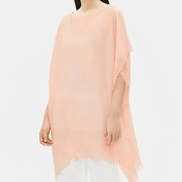 Eileen Fisher Tops - Eileen Fisher Linen Blend Peach Poncho Top One Size Raw Edge Layer Blouse New